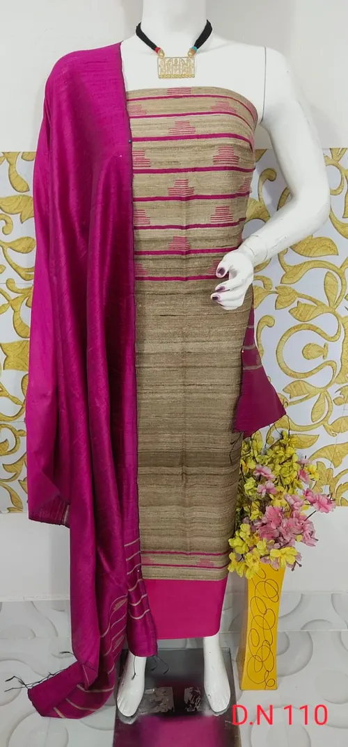 Traditional Tussar Dupion Silk Suit Material for Women